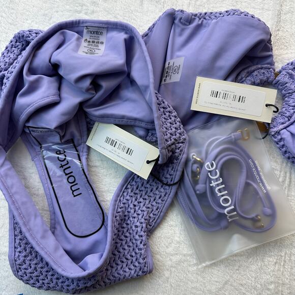 Montce Tori Ties Bandeau Bikini Top Lavender Crochet AC Lulu Bottoms Size XL NWT - Picture 6 of 14